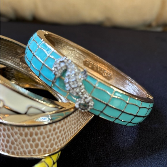 Enamel Bracelet Collection 5pcs Turquoise, Yellow, White, Tan - Picture 4 of 7